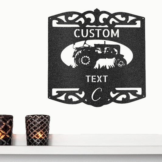Farm Tractor Personalized Name and Initial Metal Art Wall Sign - Mallard Moon Gift Shop