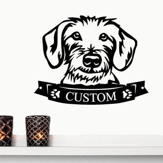 Dachshund Face Wire-haired Custom Name Metal Art Wall Sign - Mallard Moon Gift Shop