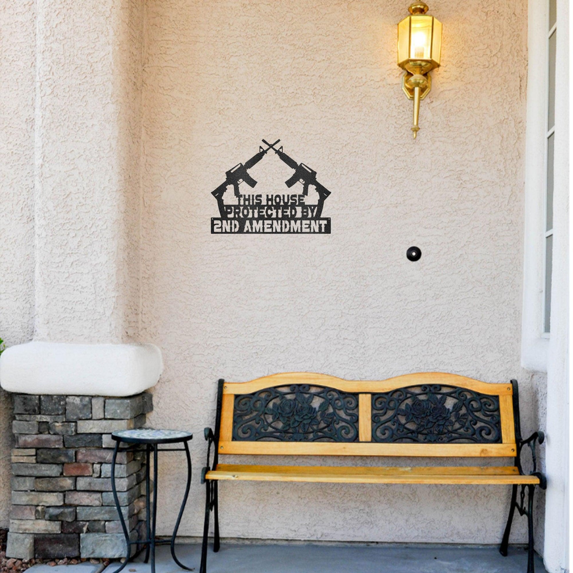 Patriotic Metal Wall Sign Art - This House Protected by Second Amendment - Mallard Moon Gift Shop