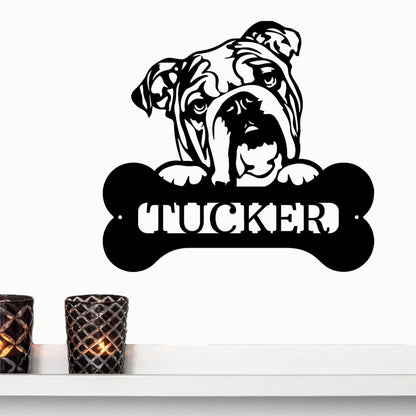 Bulldog Custom Name Metal Art Wall Sign - Mallard Moon Gift Shop