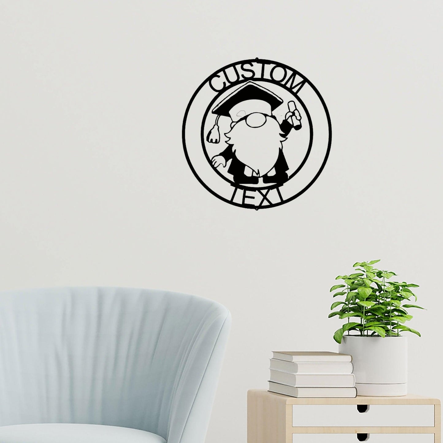 Gnome Graduate Custom Name Metal Art Wall Sign Home Decor - Mallard Moon Gift Shop