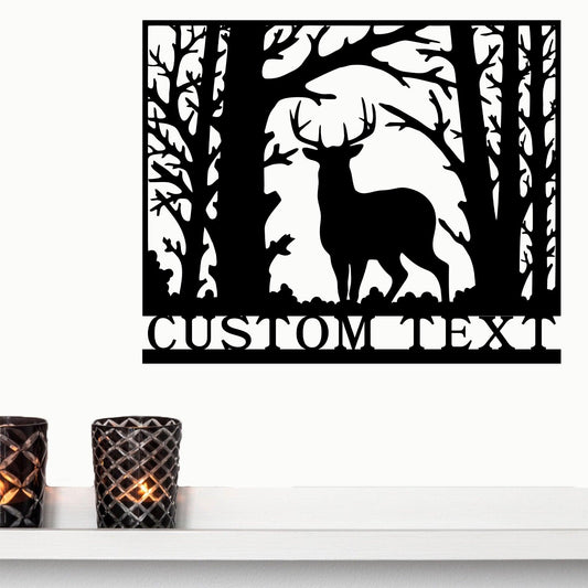 Deer in Woods Personalized Metal Art Wall Sign - Mallard Moon Gift Shop