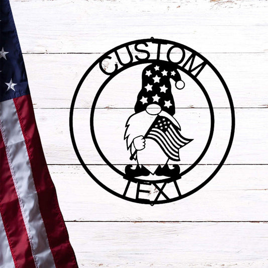 Patriotic Gnome Custom Name Metal Art Wall Sign - Mallard Moon Gift Shop