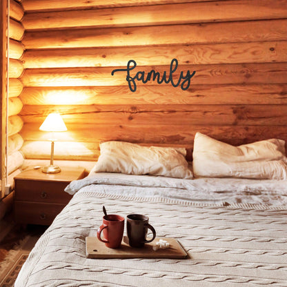 Family Script Indoor Outdoor Metal Wall Art - Mallard Moon Gift Shop