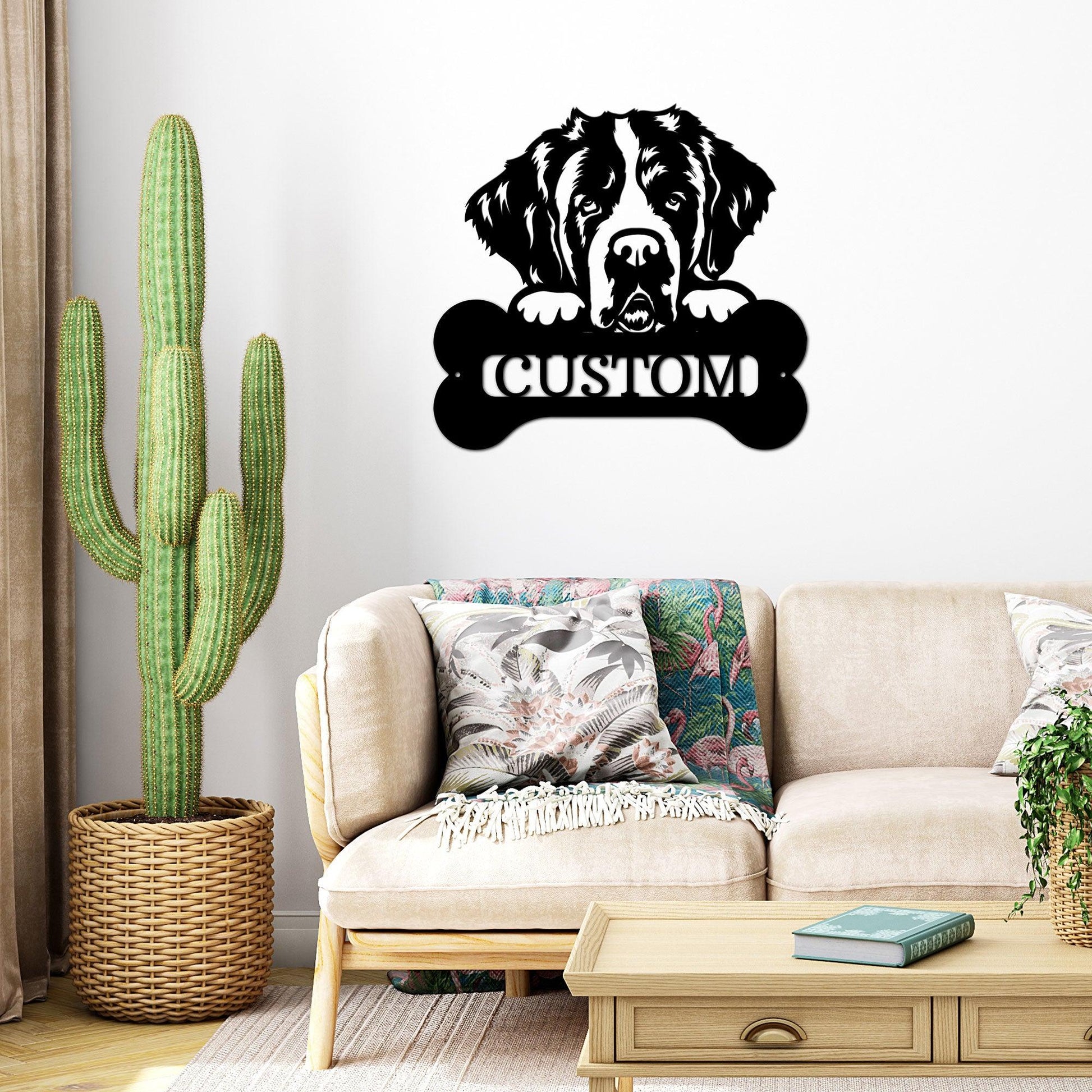 St. Bernard Dog Custom Name Metal Art Wall Sign - Mallard Moon Gift Shop