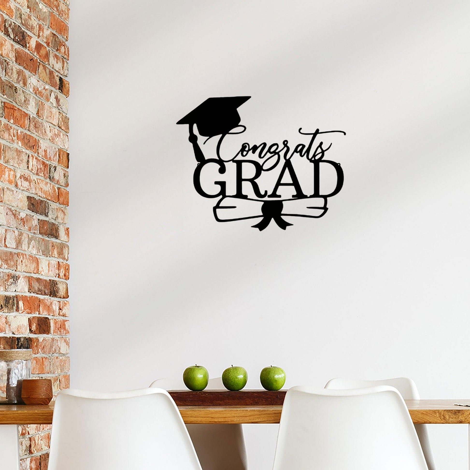 Congrats Grad Cap and Diploma Metal Art Steel Wall Sign Graduation Gift - Mallard Moon Gift Shop
