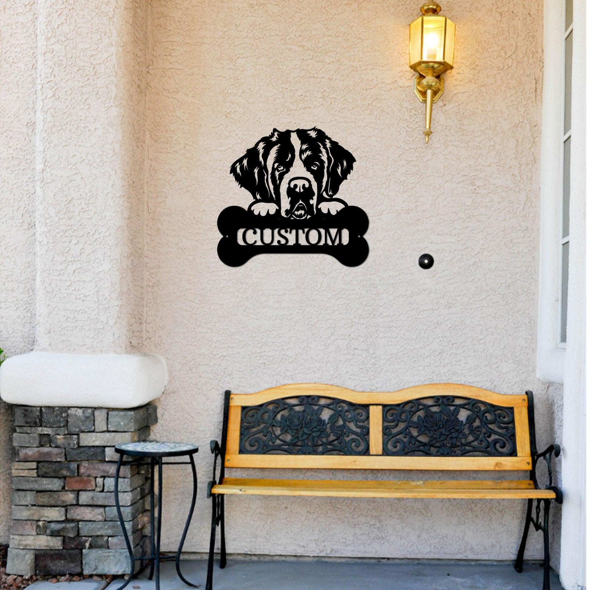 St. Bernard Dog Custom Name Metal Art Wall Sign - Mallard Moon Gift Shop