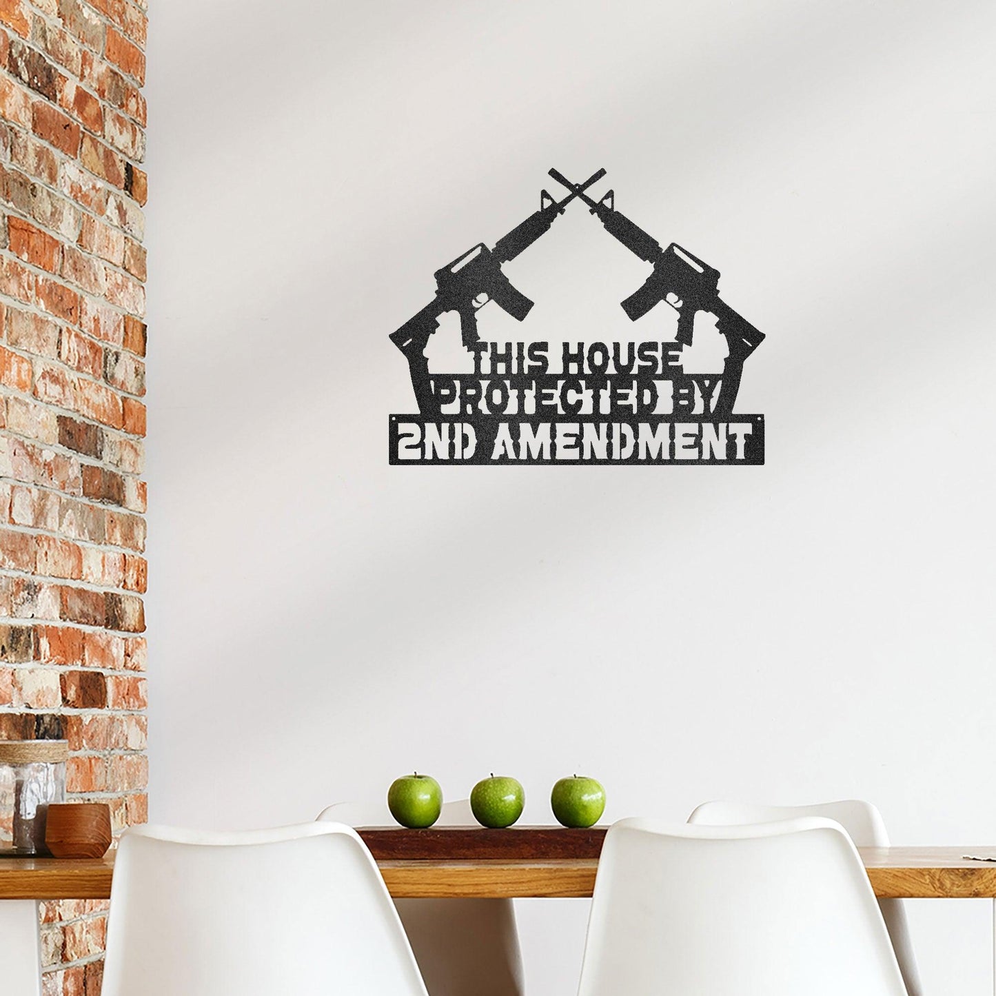Patriotic Metal Wall Sign Art - This House Protected by Second Amendment - Mallard Moon Gift Shop
