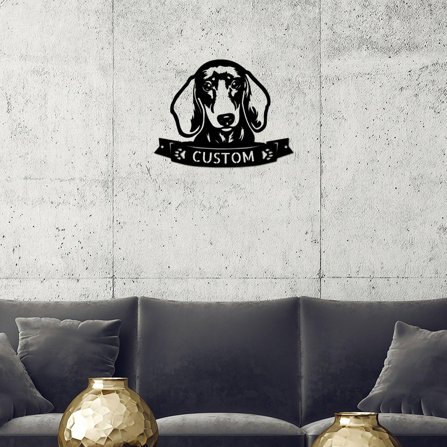 Dachshund Face Shorthaired Custom Name Metal Art Wall Sign - Mallard Moon Gift Shop