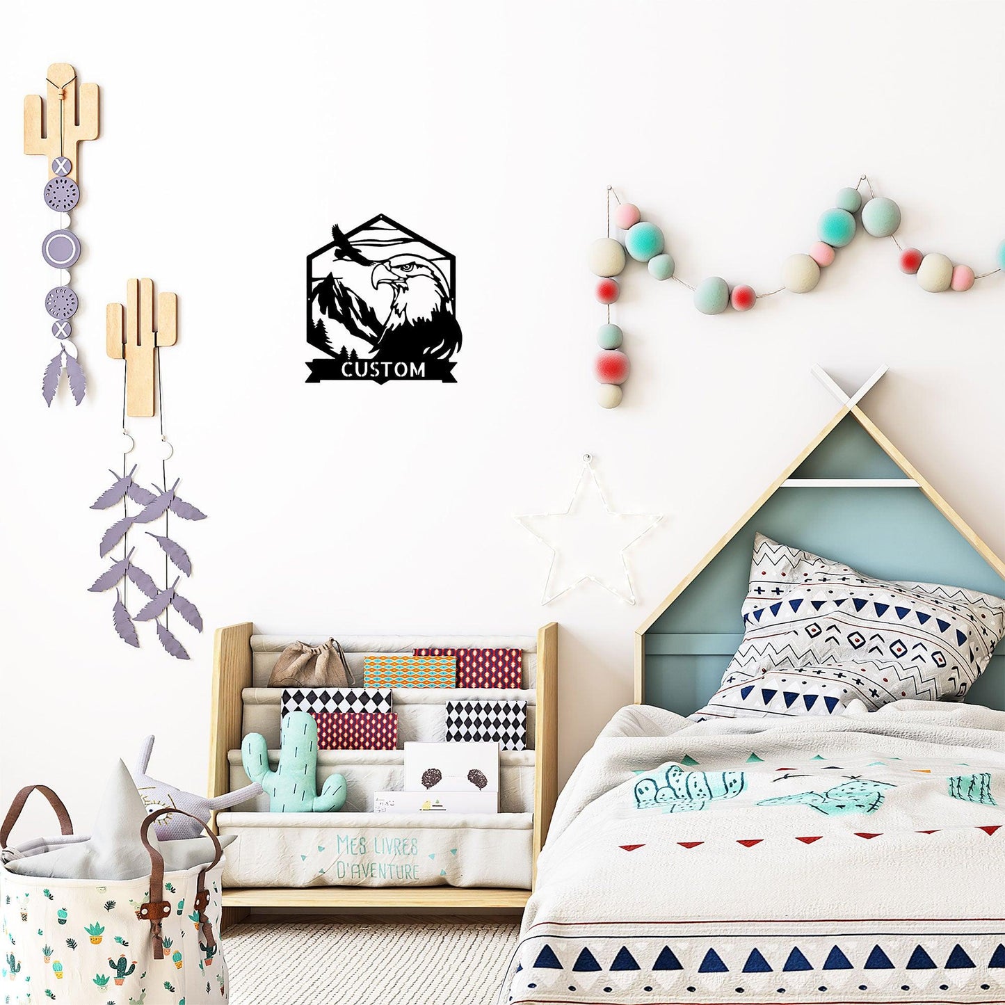 Bald Eagle Mountain Scene Custom Name Metal Art Wall Sign - Mallard Moon Gift Shop