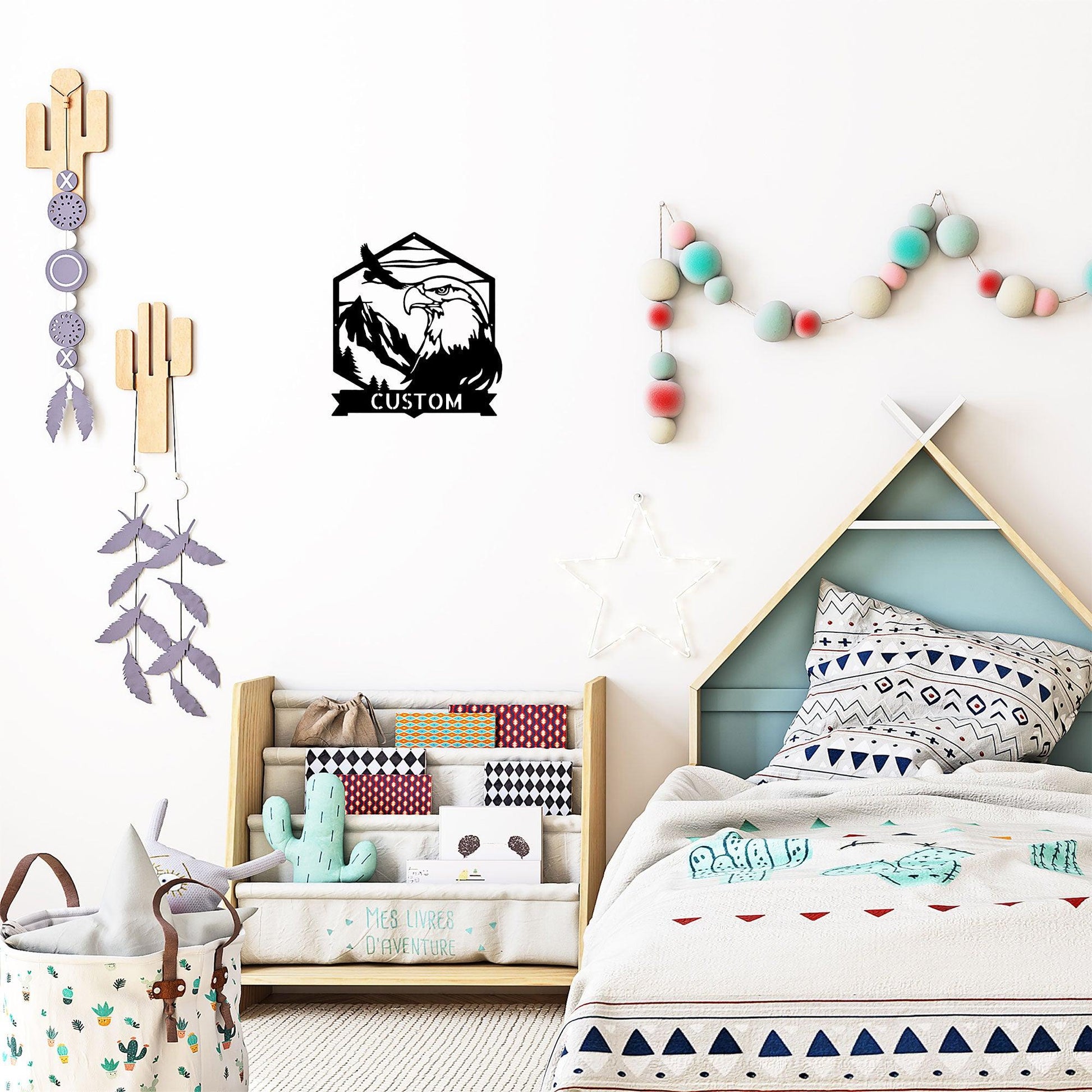 Bald Eagle Mountain Scene Custom Name Metal Art Wall Sign - Mallard Moon Gift Shop