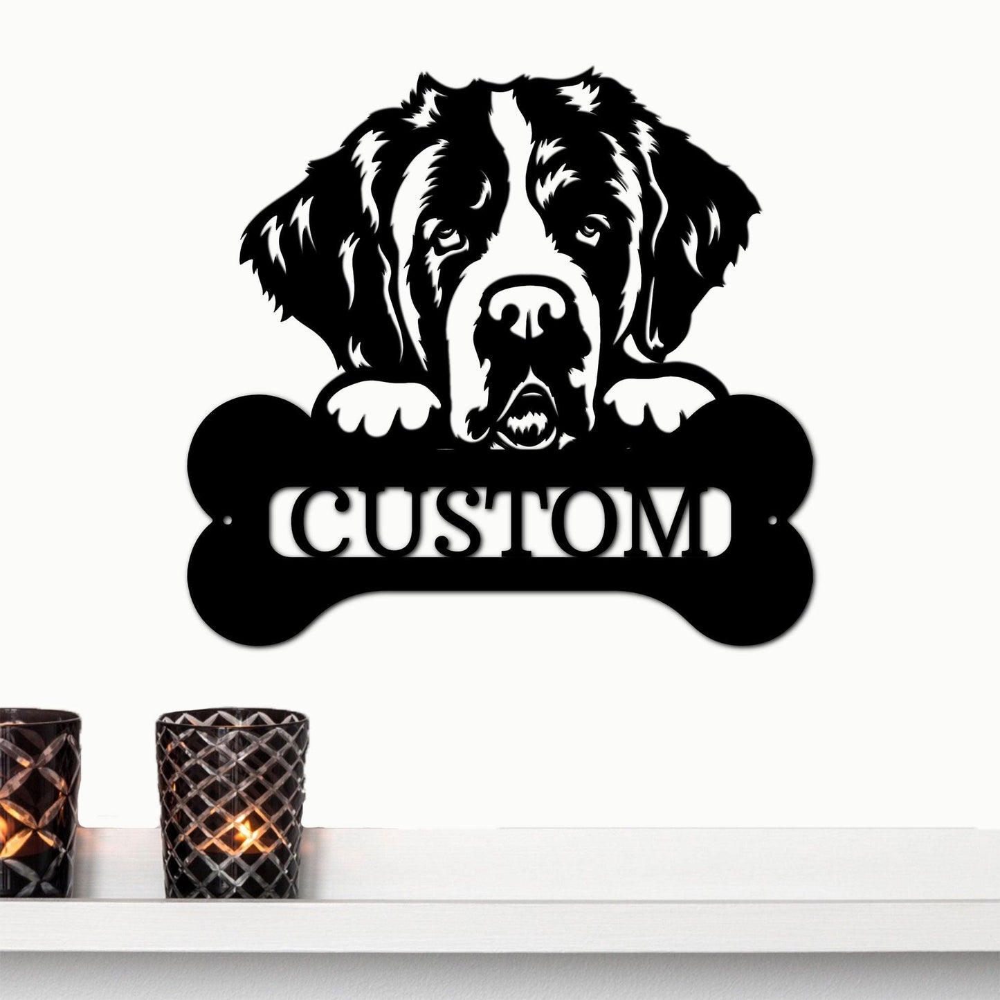 St. Bernard Dog Custom Name Metal Art Wall Sign - Mallard Moon Gift Shop