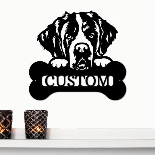 St. Bernard Dog Custom Name Metal Art Wall Sign - Mallard Moon Gift Shop