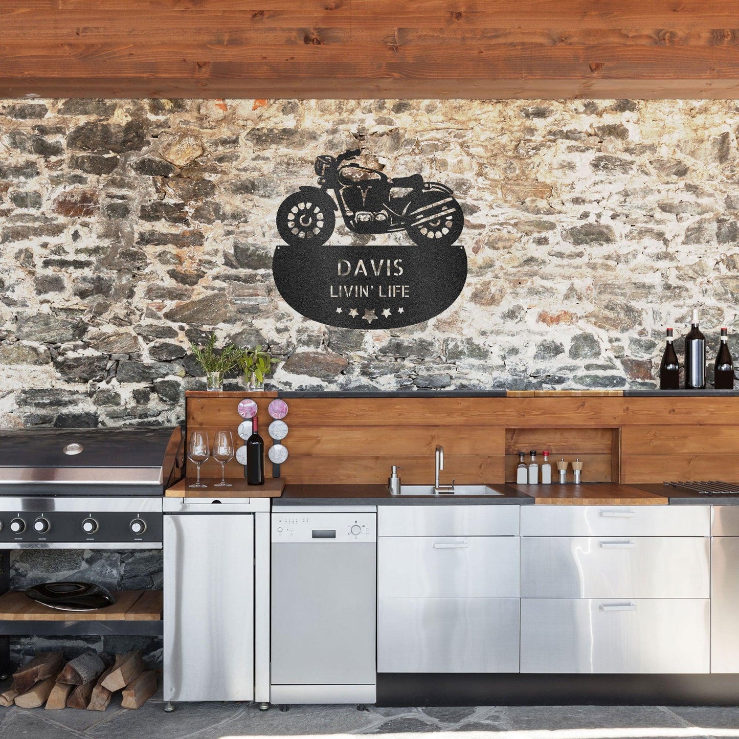 Motorcycle Personalized Name Indoor Outdoor Steel Wall Art - Mallard Moon Gift Shop