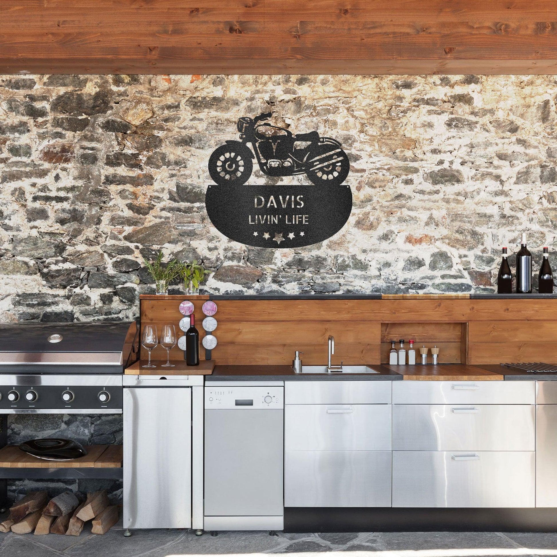 Motorcycle Personalized Name Indoor Outdoor Steel Wall Art - Mallard Moon Gift Shop