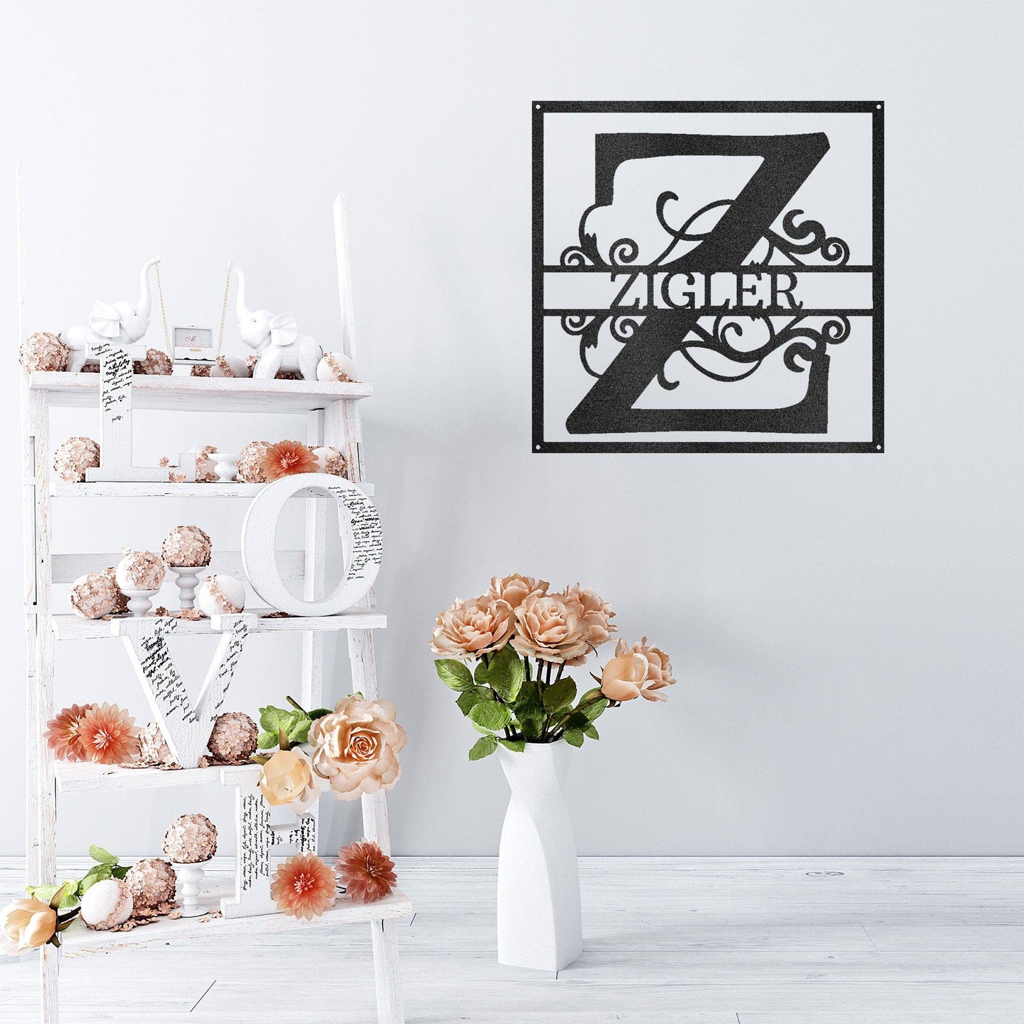 Personalized Split Square Custom Initial and Name Steel Wall Sign Metal Art - Mallard Moon Gift Shop