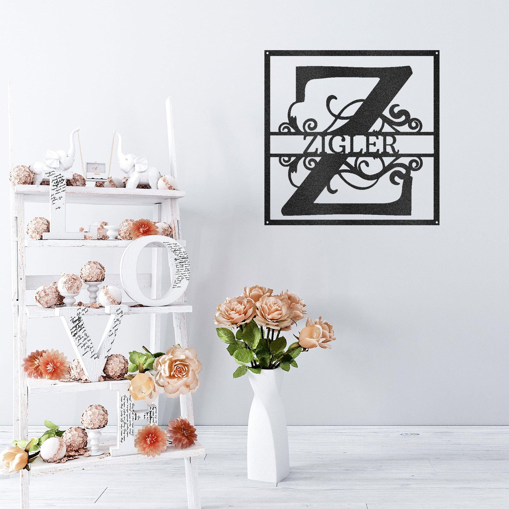 Personalized Split Square Custom Initial and Name Steel Wall Sign Metal Art - Mallard Moon Gift Shop