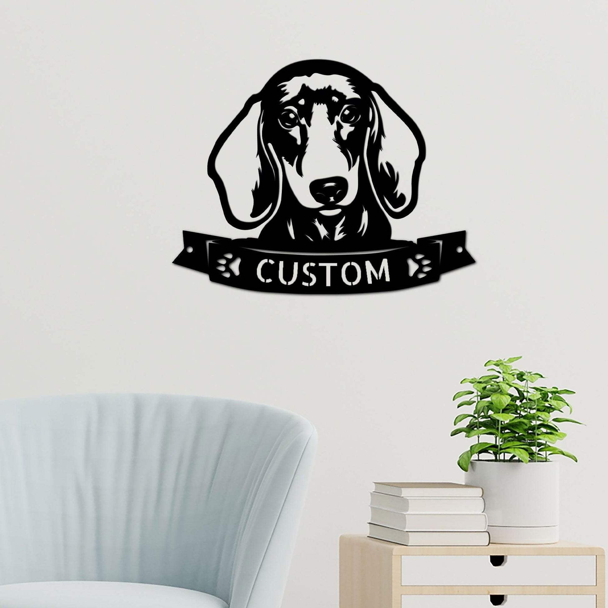 Dachshund Face Shorthaired Custom Name Metal Art Wall Sign - Mallard Moon Gift Shop