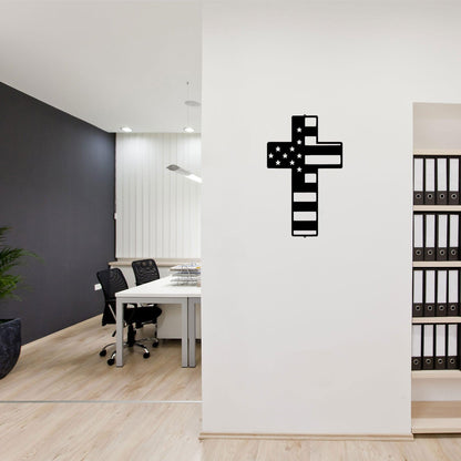 American Flag Cross Metal Art Wall Sign - Mallard Moon Gift Shop