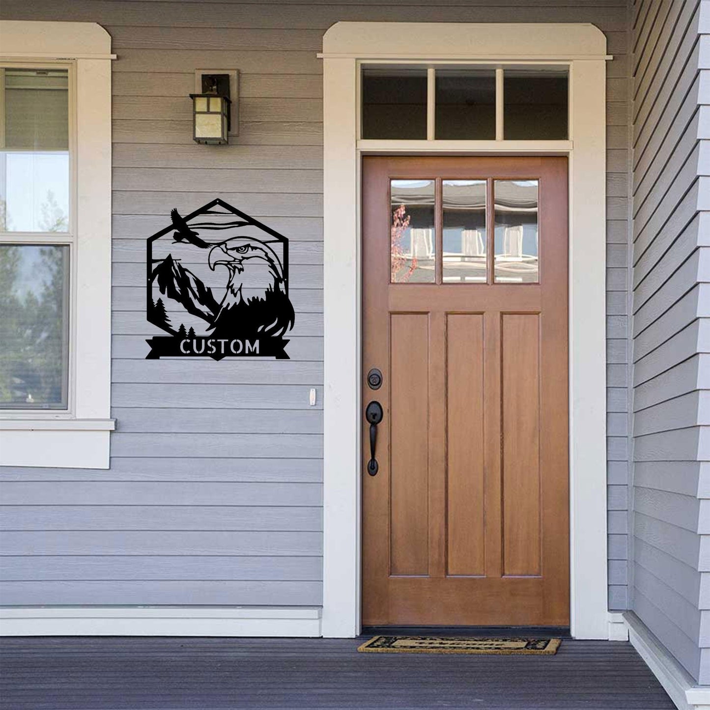 Bald Eagle Mountain Scene Custom Name Metal Art Wall Sign - Mallard Moon Gift Shop