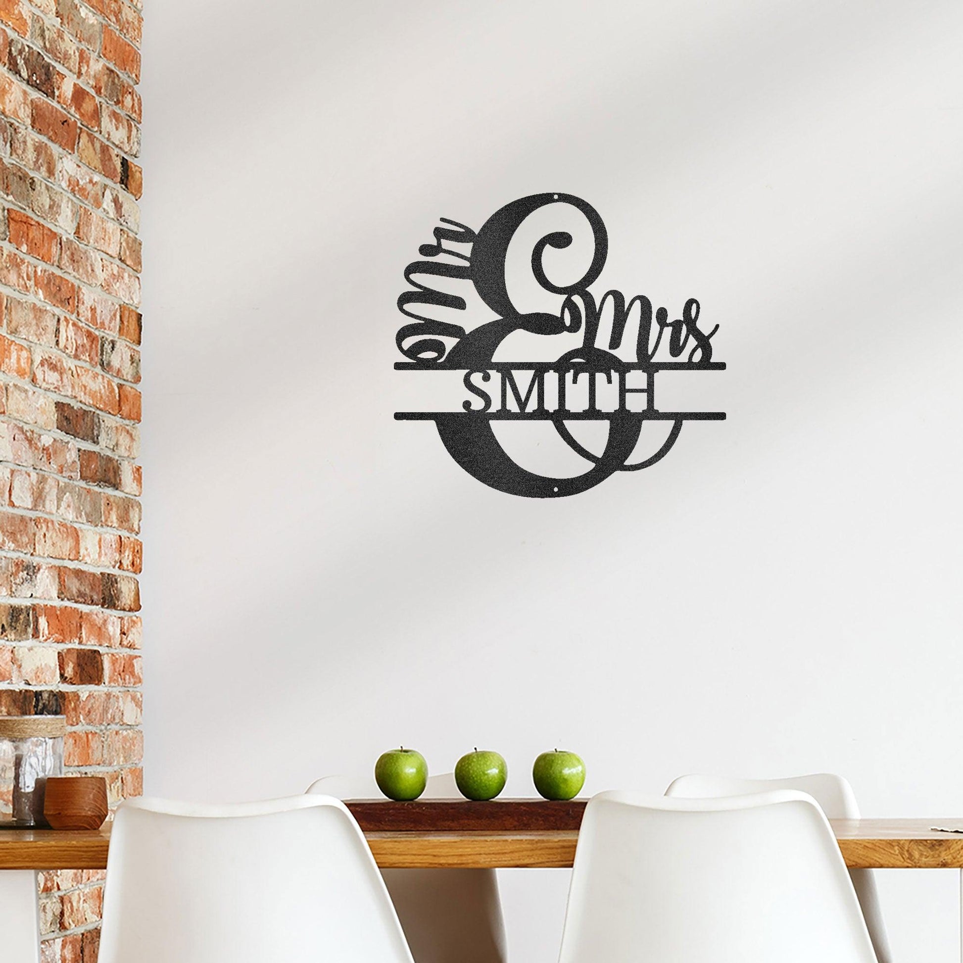 Couples Custom Name Monogram Mr. and Mrs. Steel Wall Sign - Mallard Moon Gift Shop