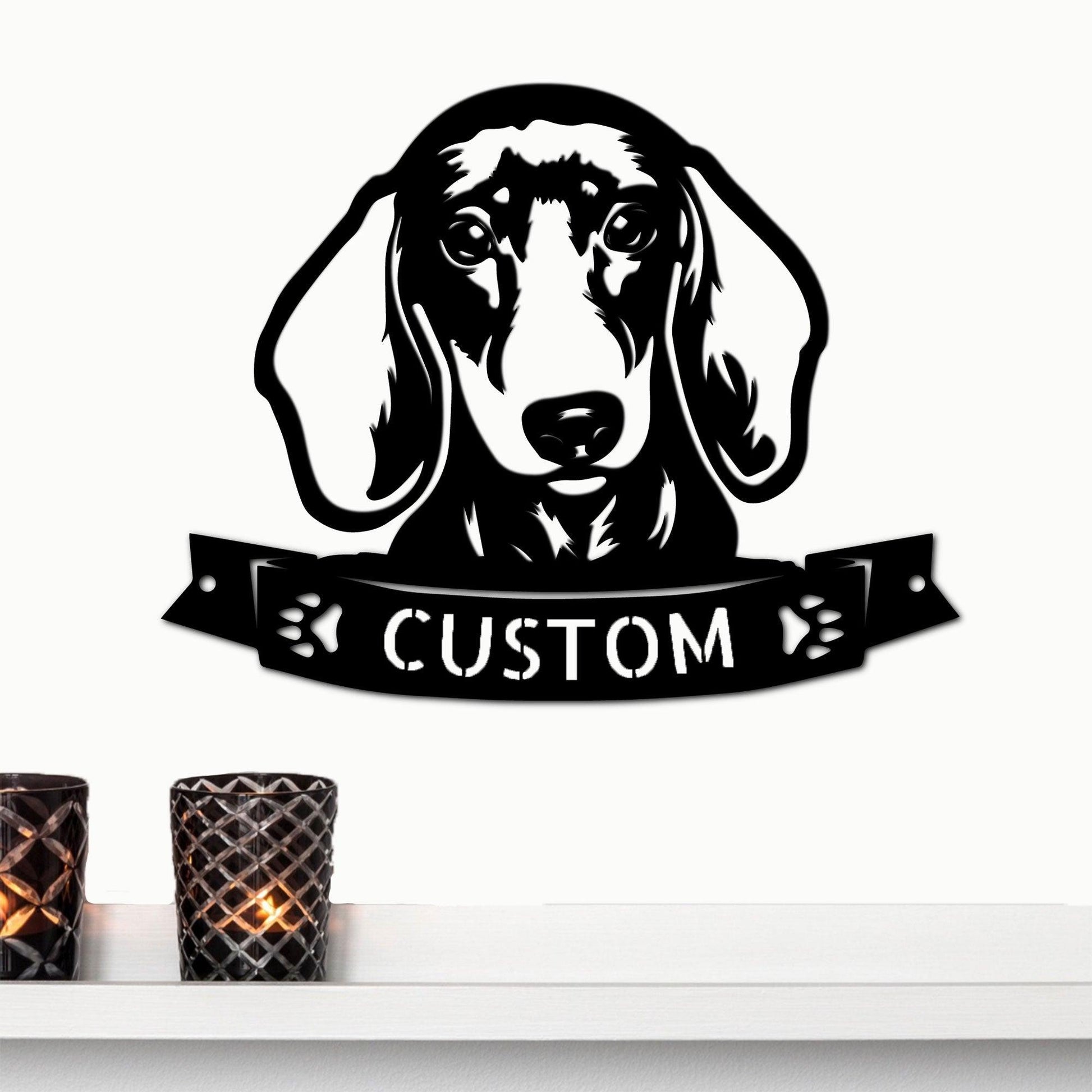 Dachshund Face Shorthaired Custom Name Metal Art Wall Sign - Mallard Moon Gift Shop