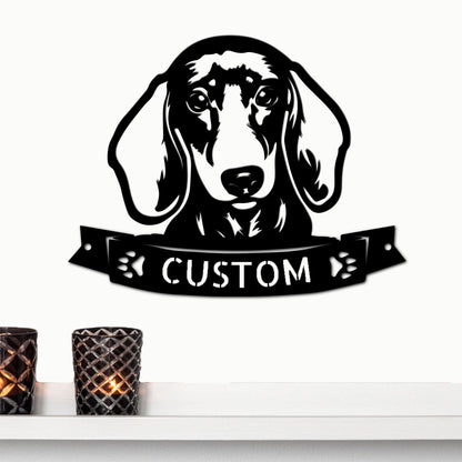 Dachshund Face Shorthaired Custom Name Metal Art Wall Sign - Mallard Moon Gift Shop