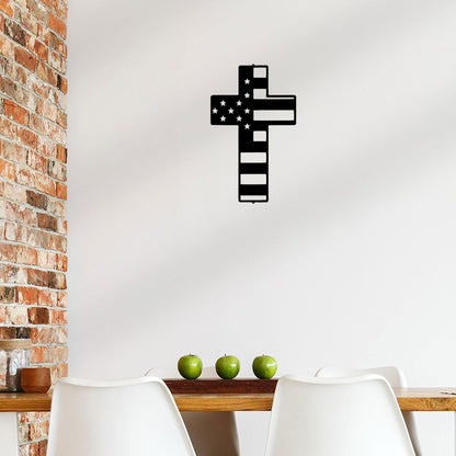 American Flag Cross Metal Art Wall Sign - Mallard Moon Gift Shop