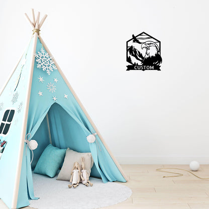 Bald Eagle Mountain Scene Custom Name Metal Art Wall Sign - Mallard Moon Gift Shop