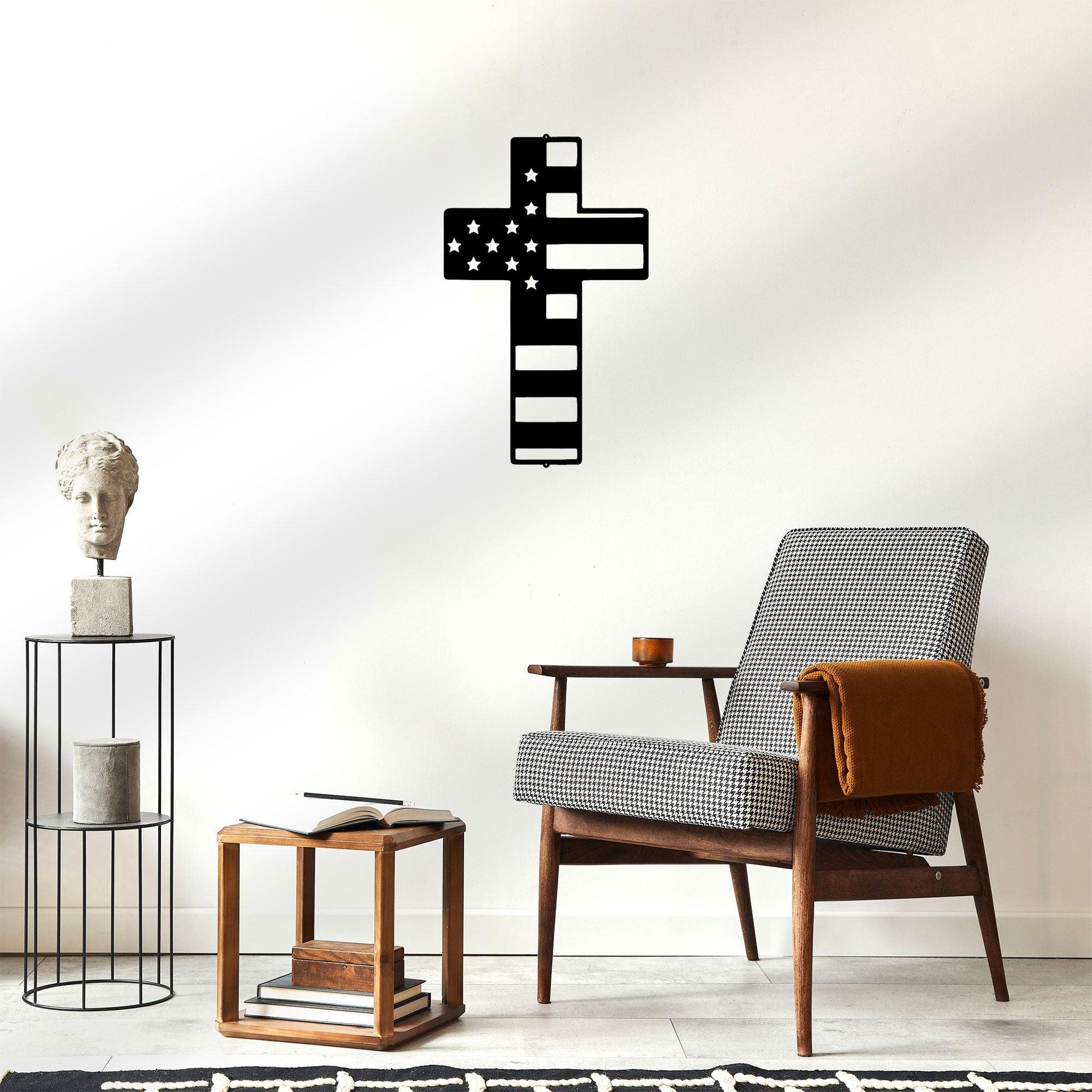 American Flag Cross Metal Art Wall Sign - Mallard Moon Gift Shop