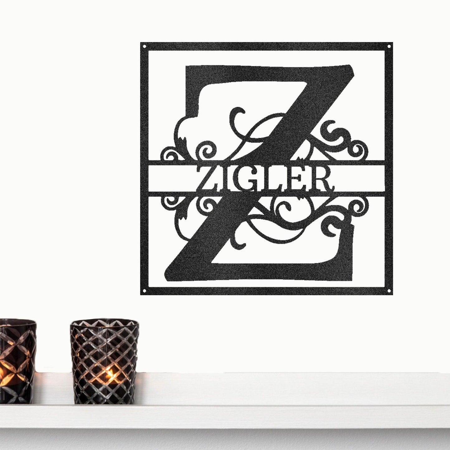 Personalized Split Square Custom Initial and Name Steel Wall Sign Metal Art - Mallard Moon Gift Shop