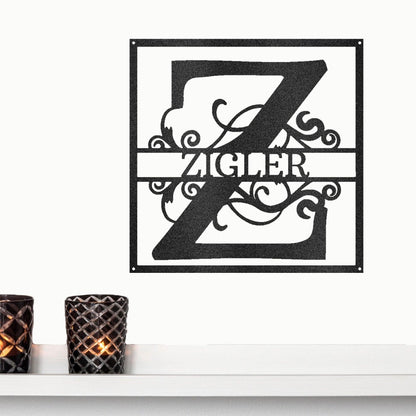 Personalized Split Square Custom Initial and Name Steel Wall Sign Metal Art - Mallard Moon Gift Shop