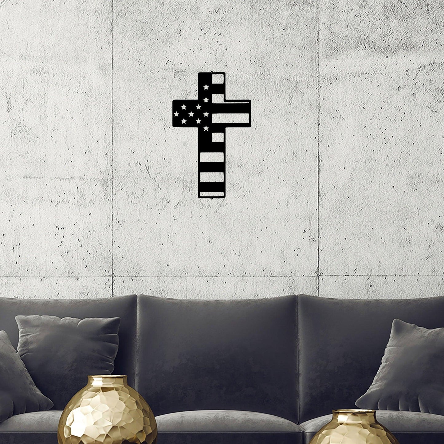 American Flag Cross Metal Art Wall Sign - Mallard Moon Gift Shop