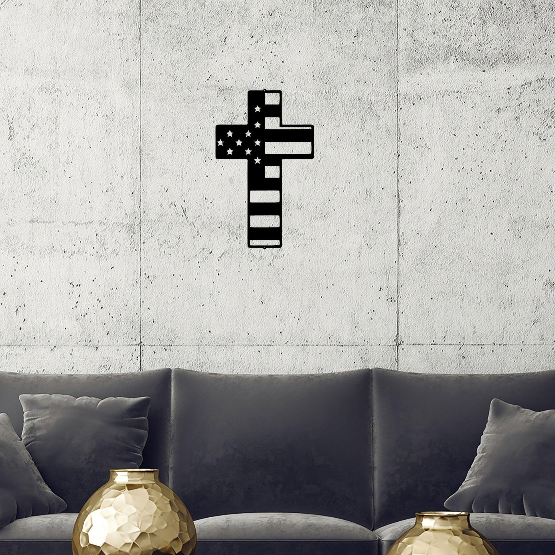 American Flag Cross Metal Art Wall Sign - Mallard Moon Gift Shop