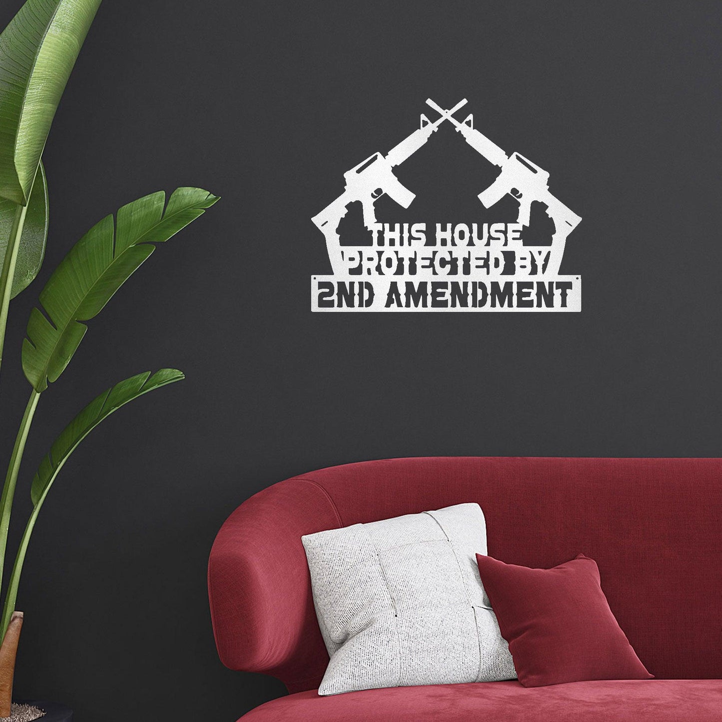 Patriotic Metal Wall Sign Art - This House Protected by Second Amendment - Mallard Moon Gift Shop