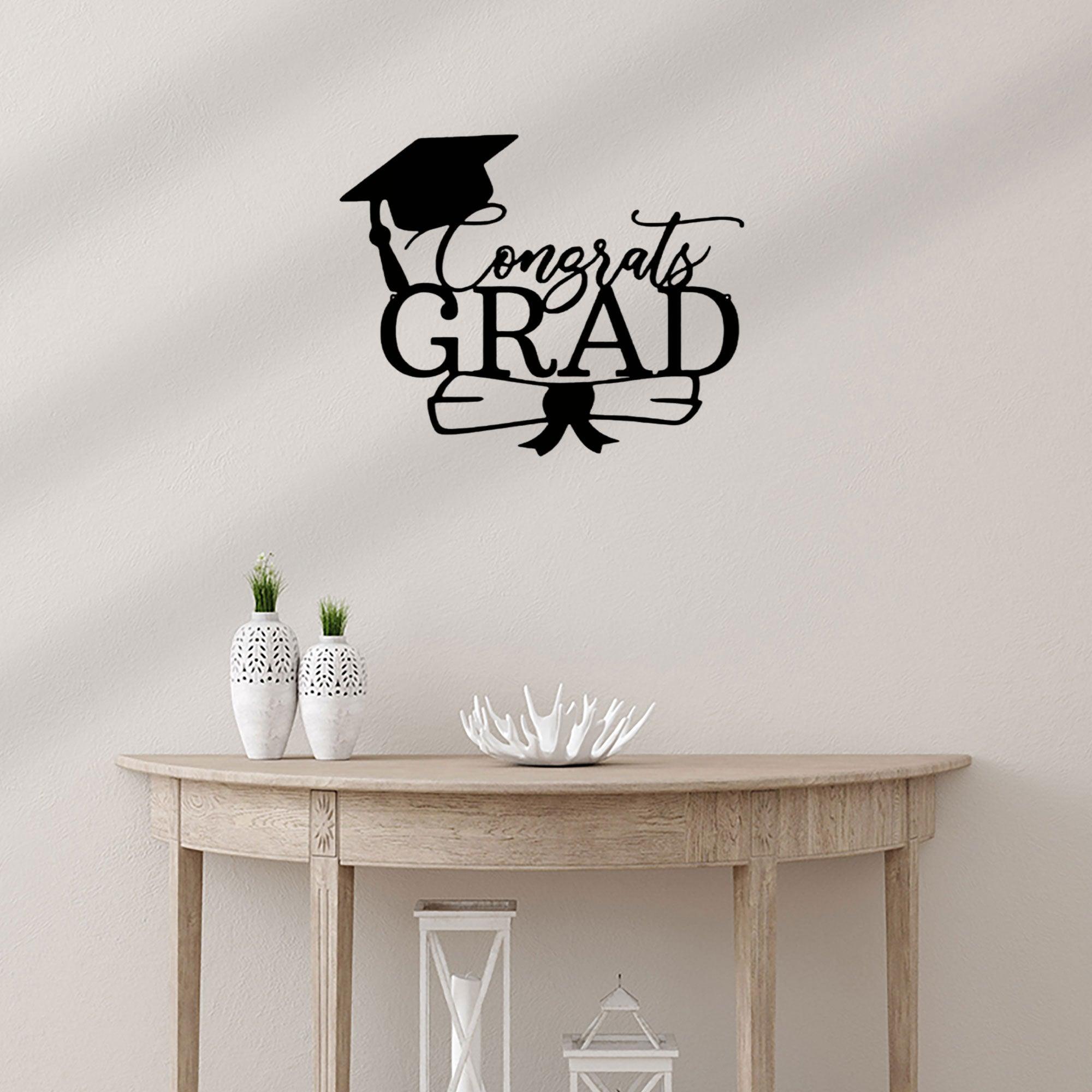Congrats Grad Cap and Diploma Metal Art Steel Wall Sign Graduation Gift - Mallard Moon Gift Shop
