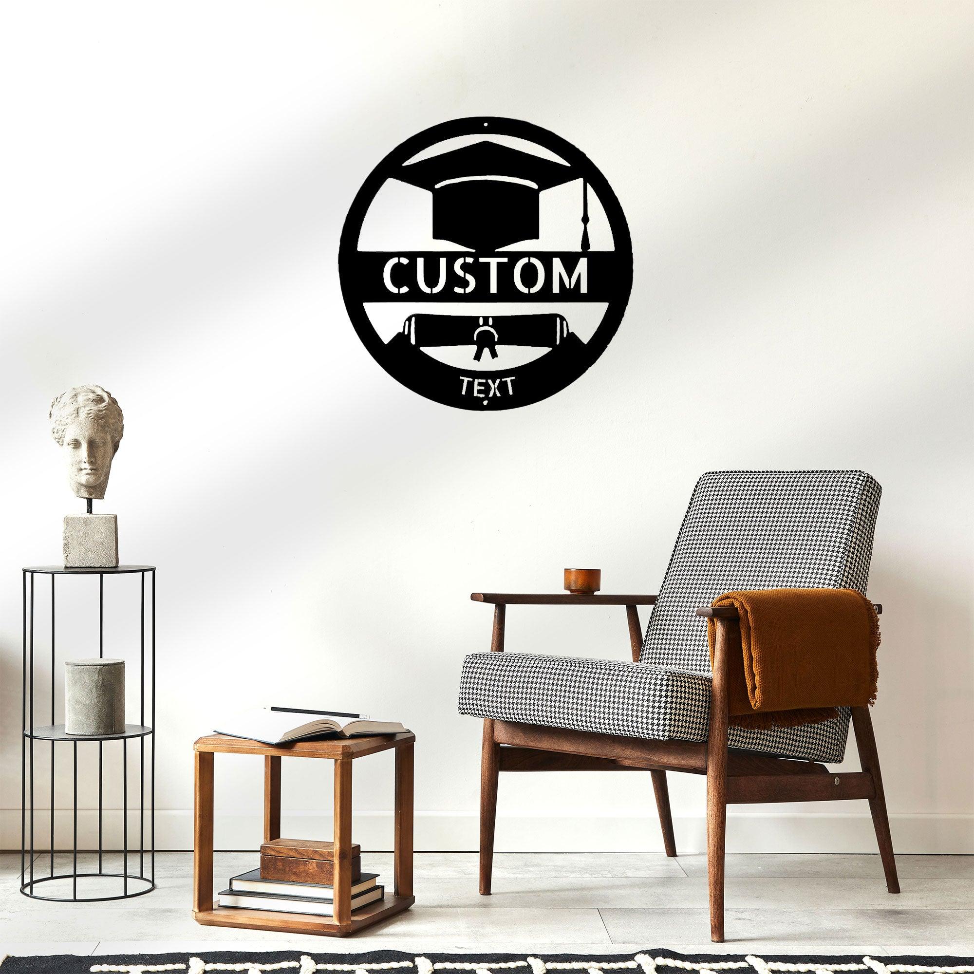 Graduation Cap and Diploma Custom Name Metal Art Wall Sign - Mallard Moon Gift Shop