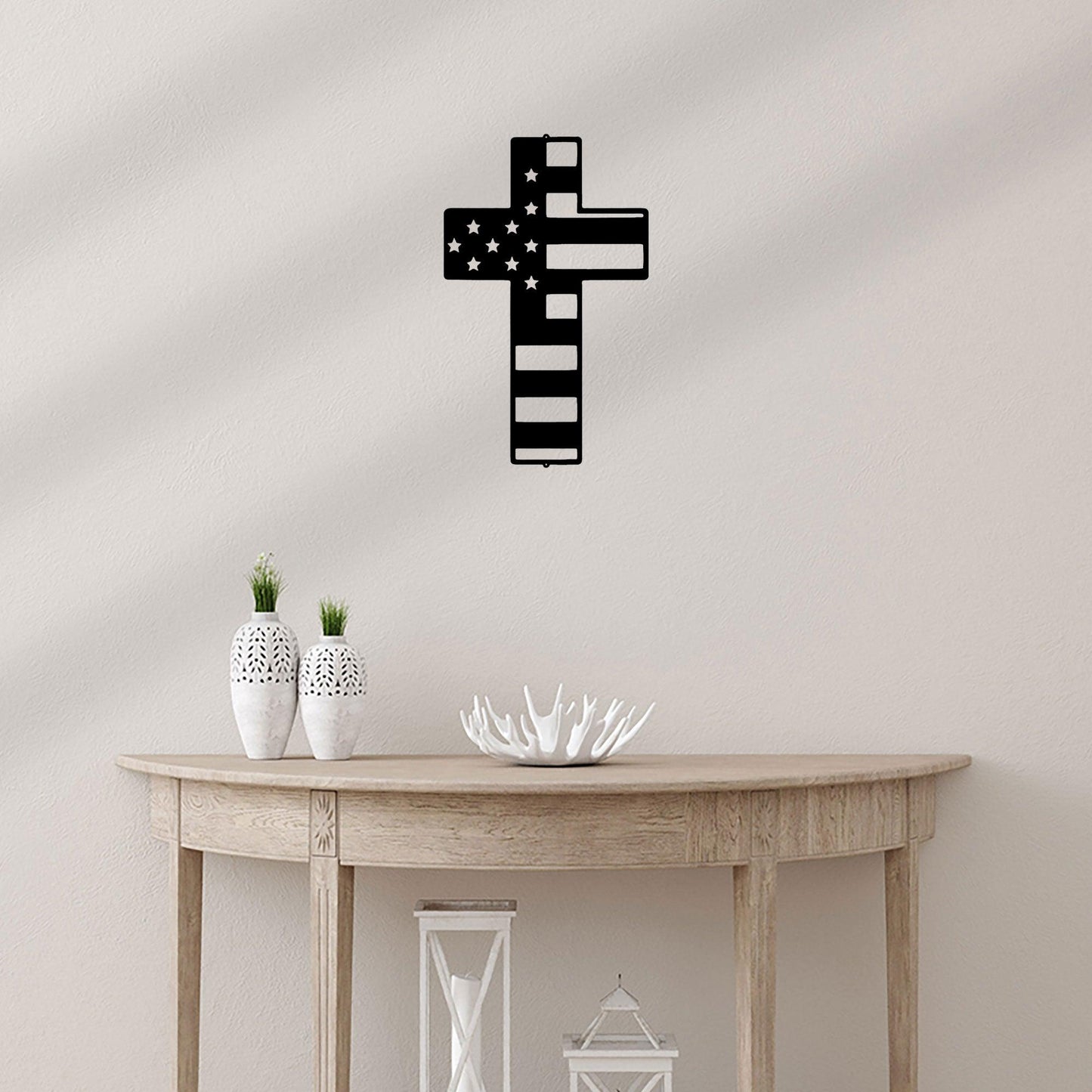 American Flag Cross Metal Art Wall Sign - Mallard Moon Gift Shop