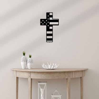 American Flag Cross Metal Art Wall Sign - Mallard Moon Gift Shop