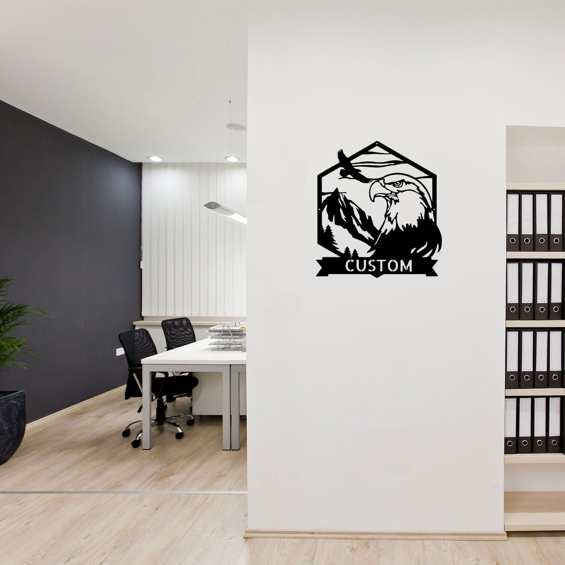 Bald Eagle Mountain Scene Custom Name Metal Art Wall Sign - Mallard Moon Gift Shop