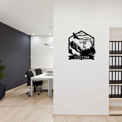 Bald Eagle Mountain Scene Custom Name Metal Art Wall Sign - Mallard Moon Gift Shop