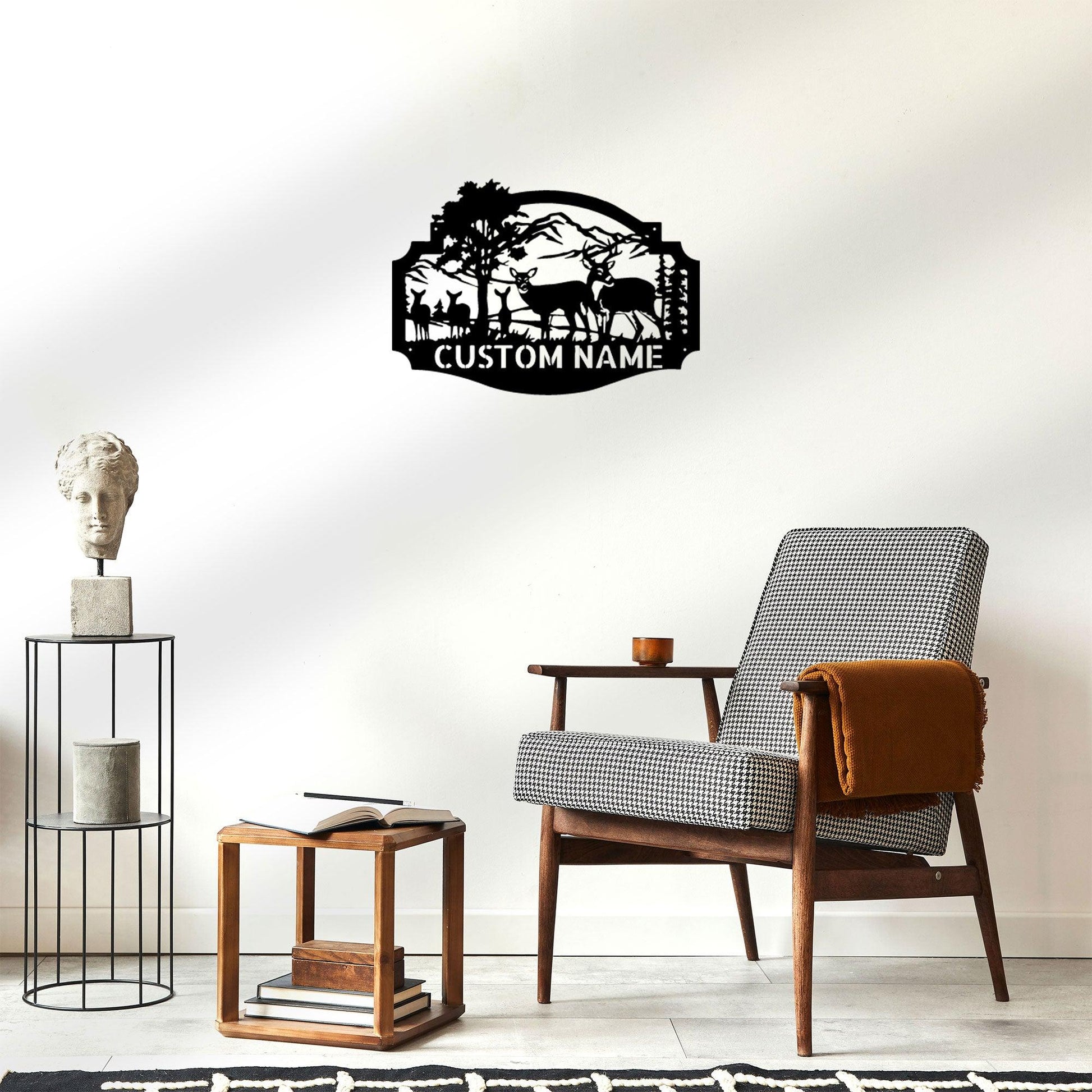 Deer Family Custom Name Metal Art Wall Sign Housewarming Wedding Anniversary Birthday - Mallard Moon Gift Shop