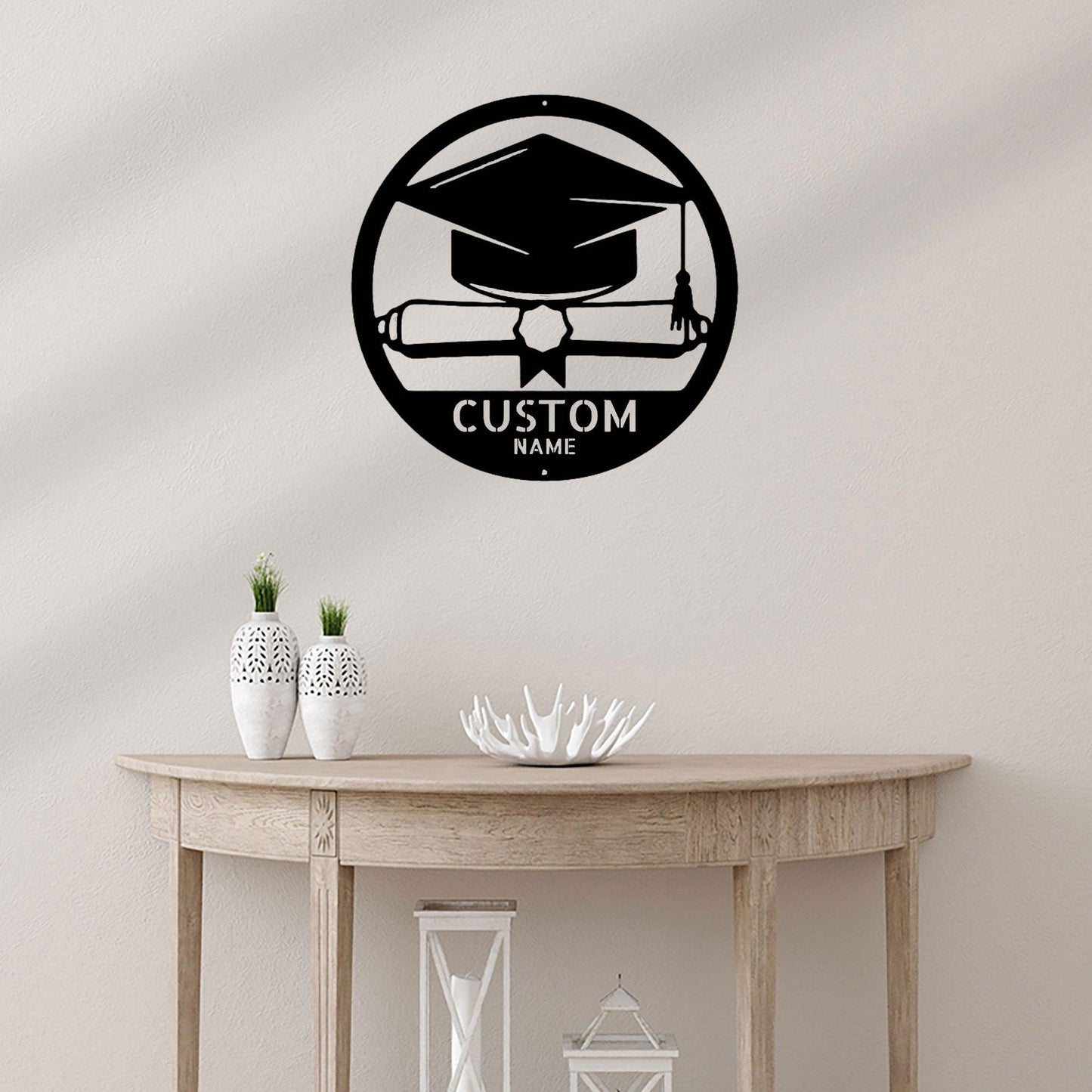 Graduation Cap and Diploma Custom Name Metal Art Wall Sign - Mallard Moon Gift Shop