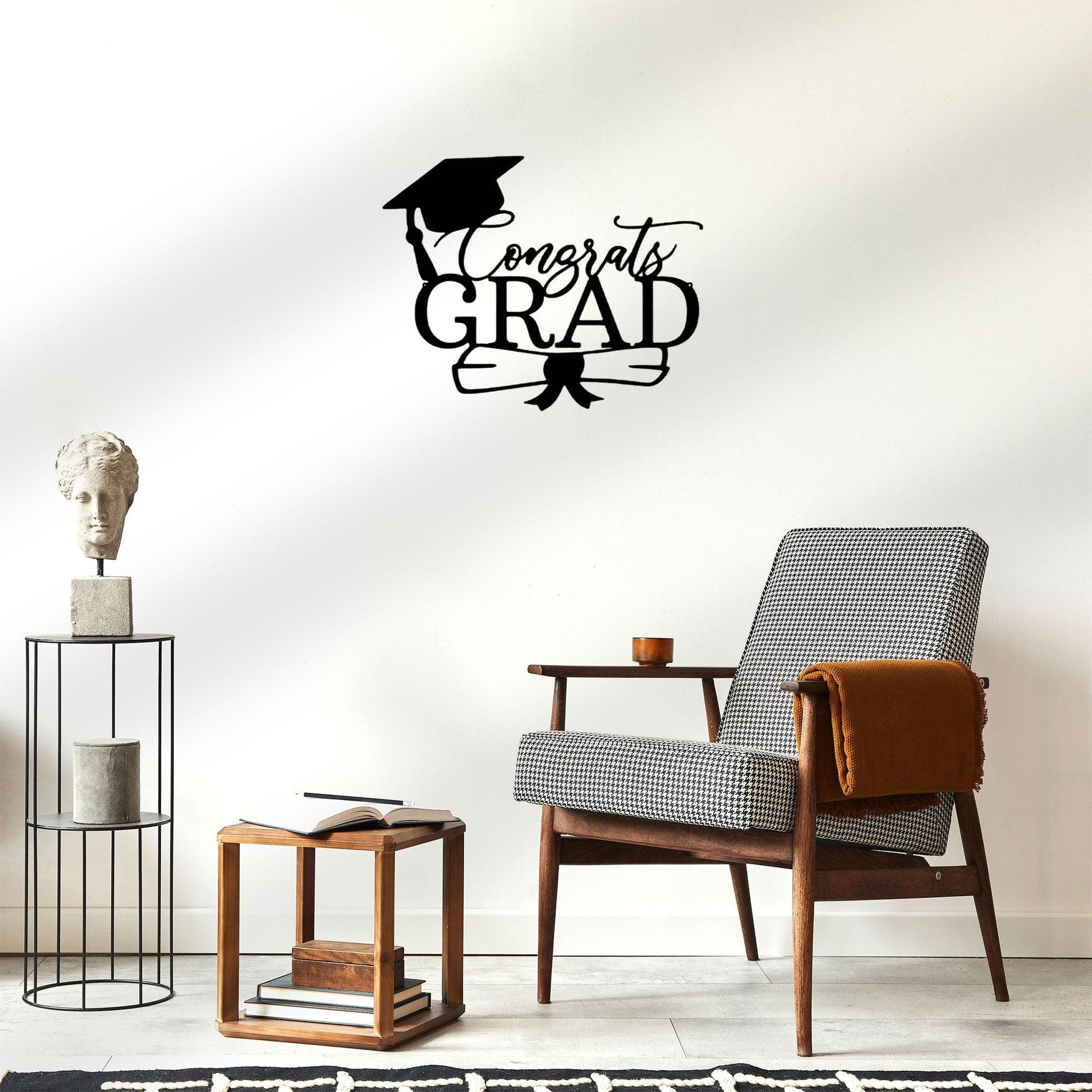 Congrats Grad Cap and Diploma Metal Art Steel Wall Sign Graduation Gift - Mallard Moon Gift Shop