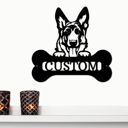 German Sheperd Custom Name Metal Art Wall Sign - Mallard Moon Gift Shop