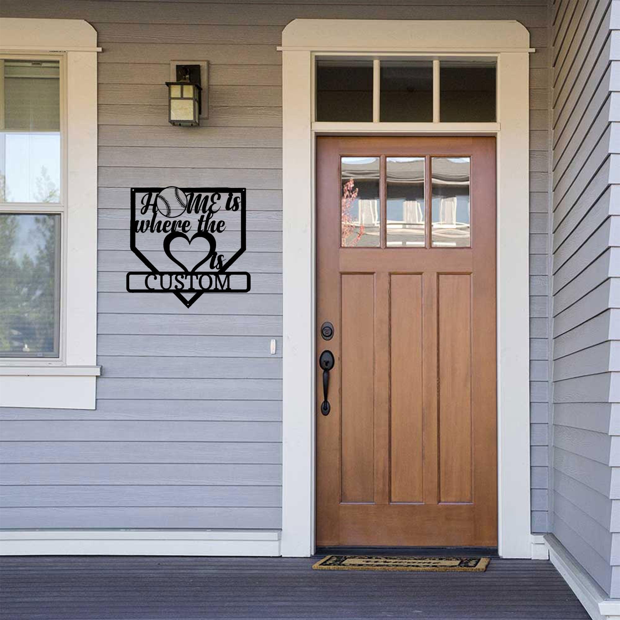 Baseball Home Is Where the Heart Is Custom Name Metal Art Wall Sign - Mallard Moon Gift Shop