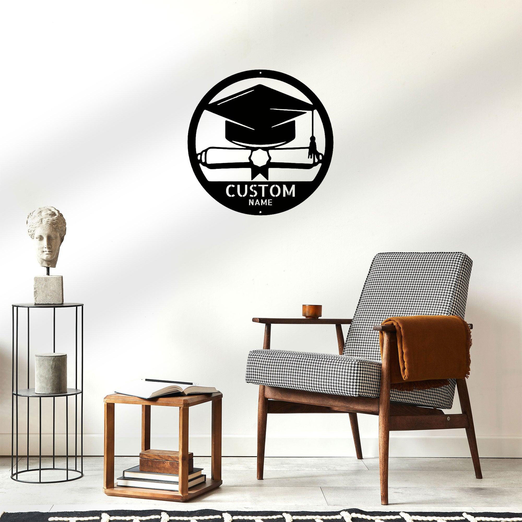 Graduation Cap and Diploma Custom Name Metal Art Wall Sign - Mallard Moon Gift Shop