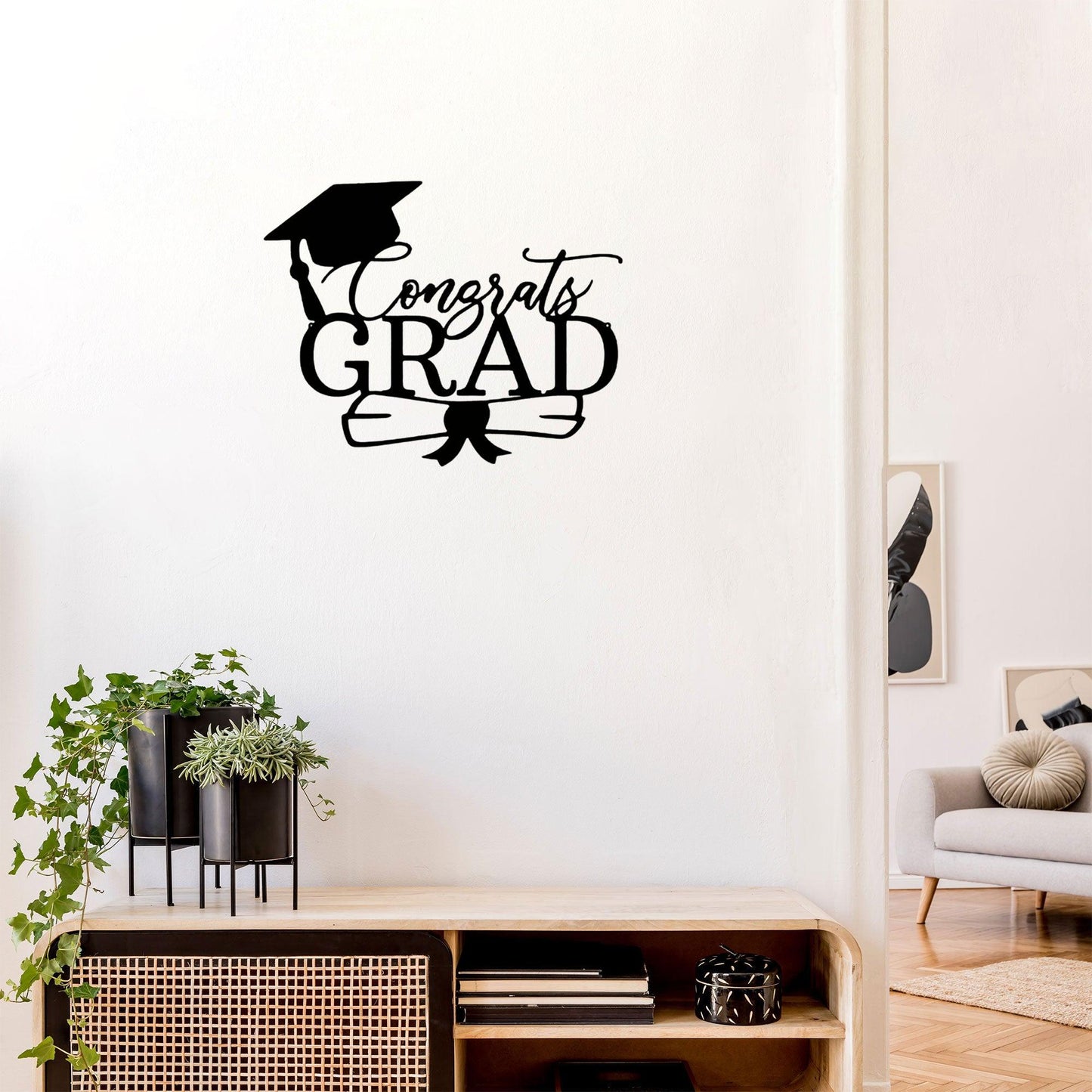 Congrats Grad Cap and Diploma Metal Art Steel Wall Sign Graduation Gift - Mallard Moon Gift Shop