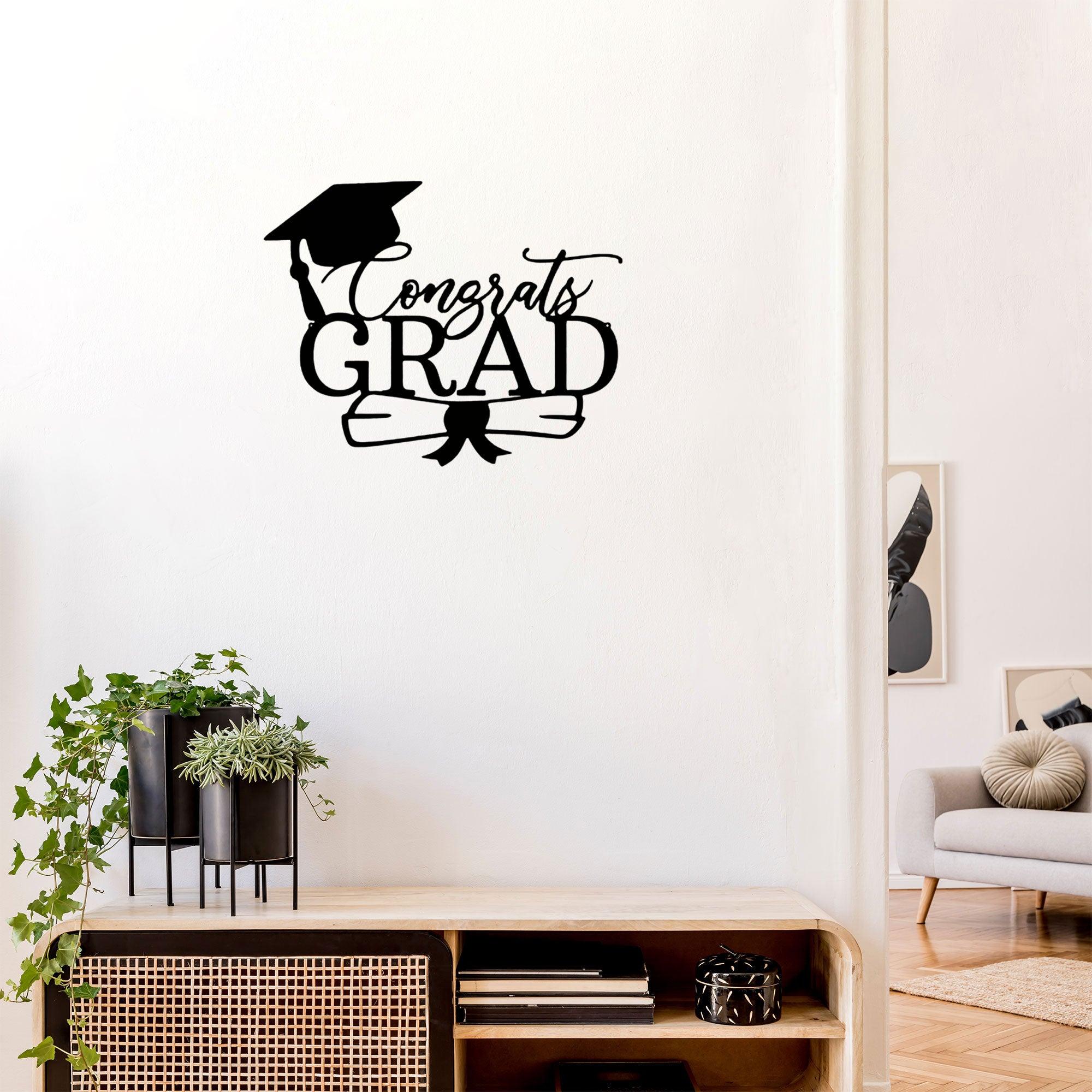 Congrats Grad Cap and Diploma Metal Art Steel Wall Sign Graduation Gift - Mallard Moon Gift Shop