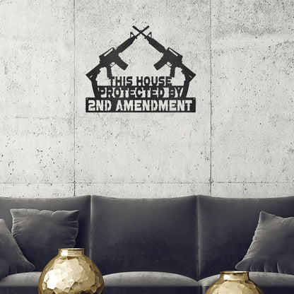 Patriotic Metal Wall Sign Art - This House Protected by Second Amendment - Mallard Moon Gift Shop